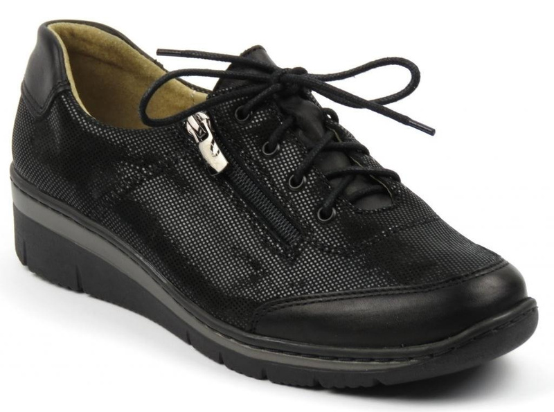 Skórzane buty damskie sportowe - Helios Komfort 334-2, czarne