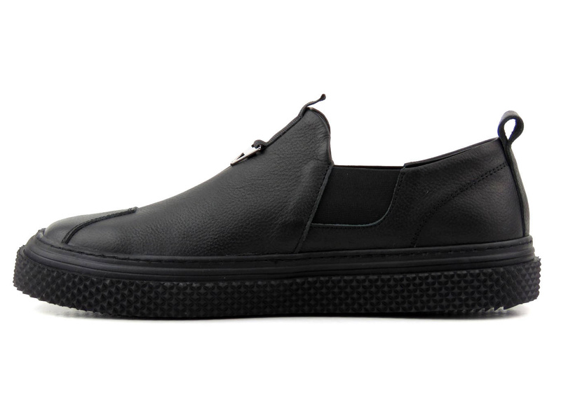 Skórzane półbuty męskie slip on - VENEZIA 10019, czarne