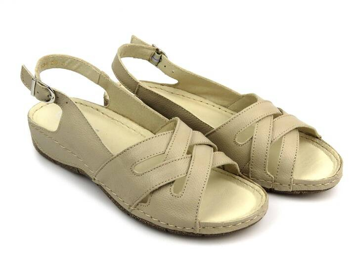 Skórzane sandały damskie - HELIOS Komfort 134, ecru