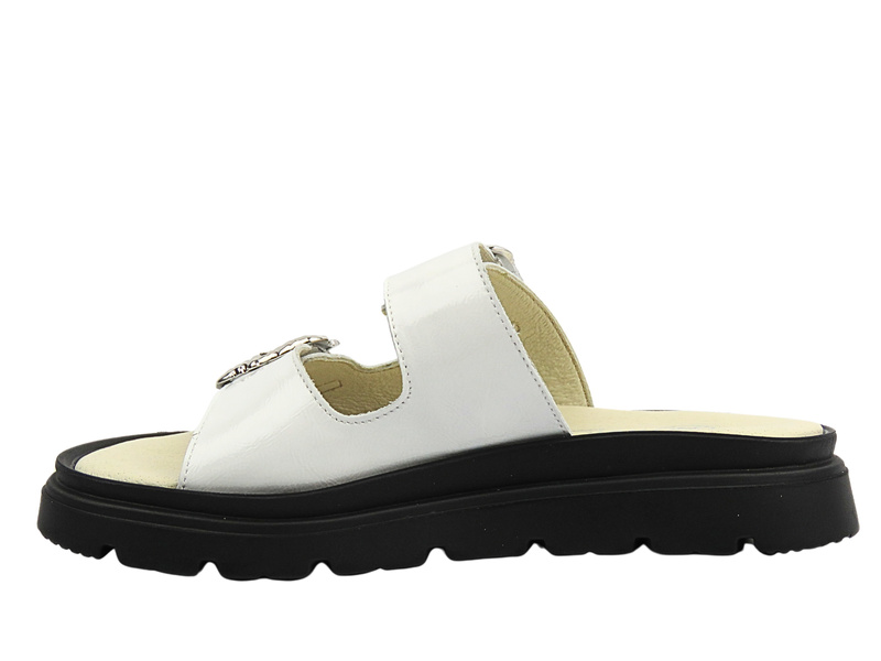 Skórzane klapki damskie z regulowanymi paskami - HELIOS Komfort 158, białe