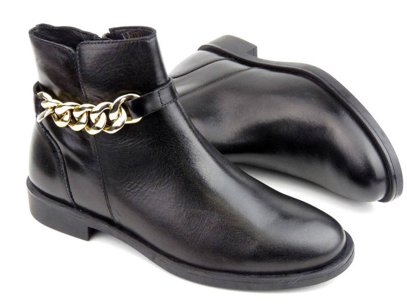 Płaskie botki damskie zdobione łańcuchem - VENEZIA 7735638 SIER NER, czarne