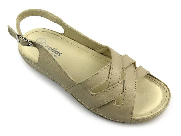 Skórzane sandały damskie - HELIOS Komfort 134, ecru