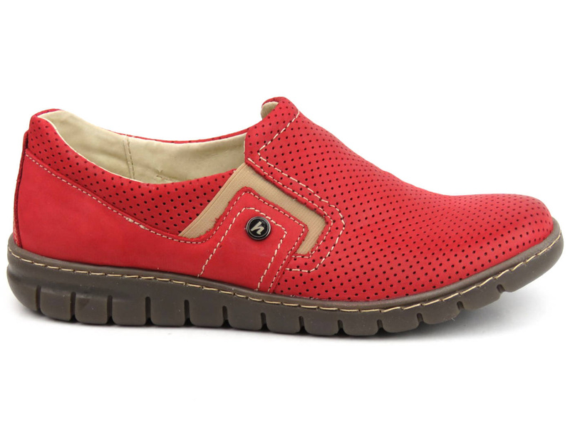 Wygodne półbuty damskie slip on - Helios Komfort 329, czerwone