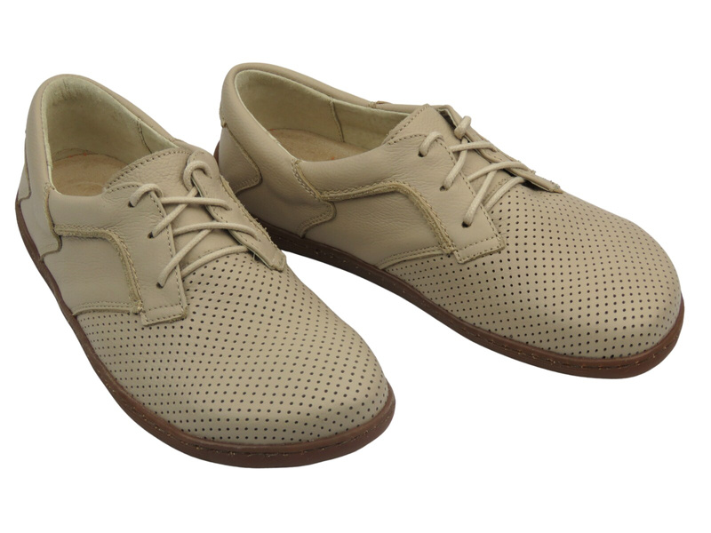 BareFoot skórzane minimalistyczne buty damskie ecru Helios Komfort 715-2B 