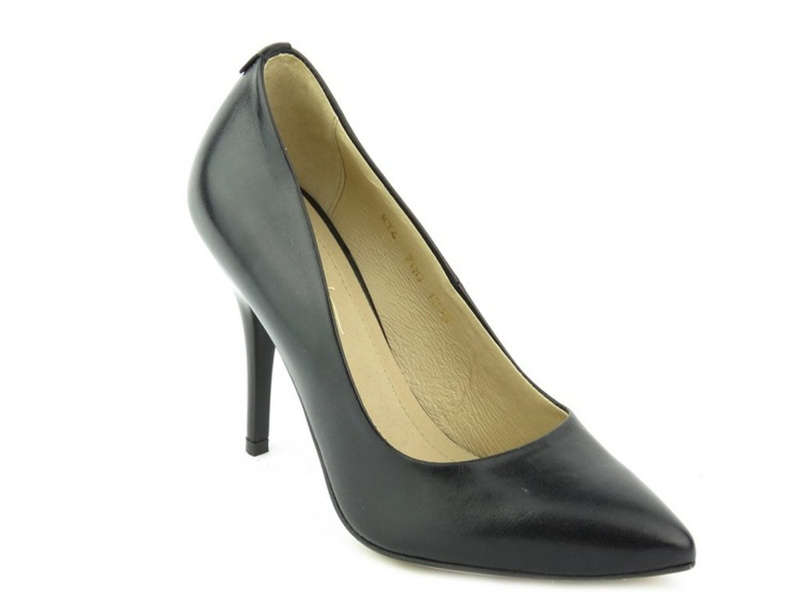 Skórzane szpilki z noskiem w szpic - Kati 700, czarne