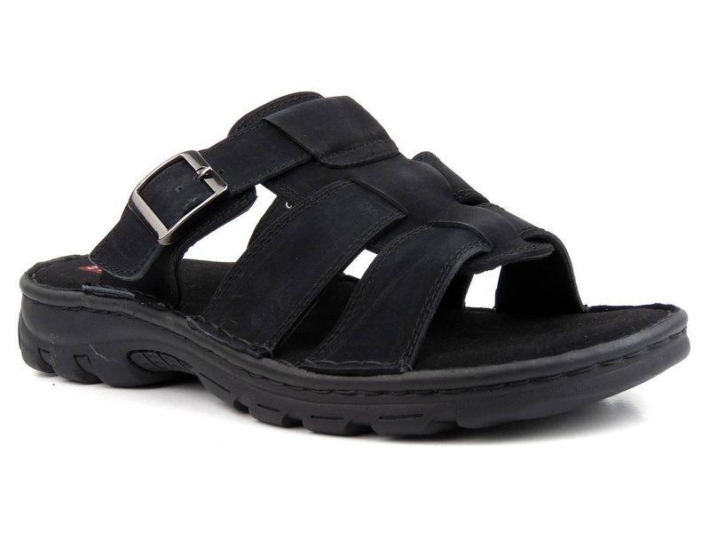 Klapki męskie z zapięciem na klamrę - AMERICAN CLUB CY09/21, czarne