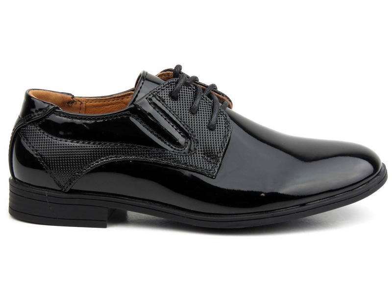 Eleganckie półbuty wizytowe, buty komunijne - WOJTYŁKO 1196, czarne lakierki