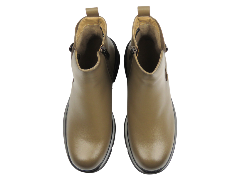 Ocieplane, klasyczne botki damskie khaki Potocki 25-12698