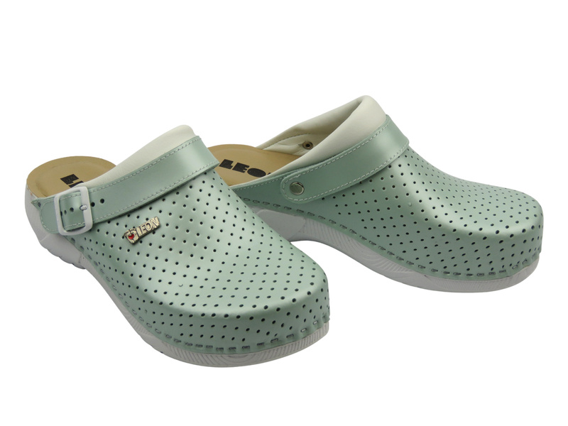 Skórzane klapki damskie zielone Leon 3300