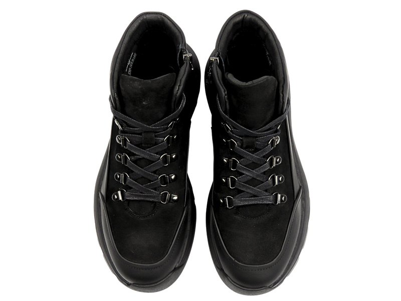 Skórzane sneakersy męskie - JOHN DOUBARE QH6012-204L-G1247, czarne