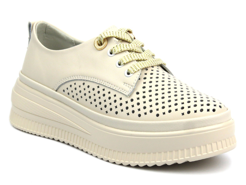Ażurowe półbuty, sneakersy damskie - Artiker 54C1707, beżowe