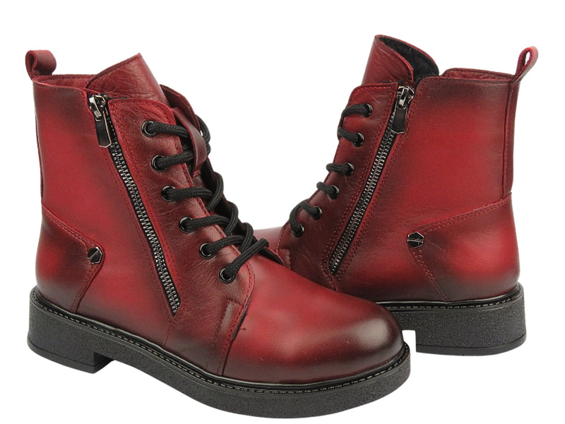 Botki damskie skórzane - VACARRO 1001, czerwone