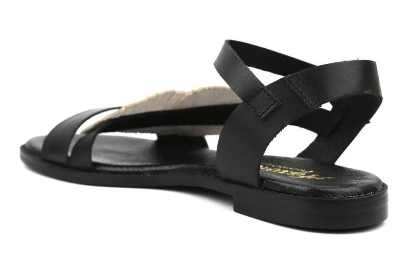 Sandały damskie z ozdobnym liściem - Agxbut 806, czarne