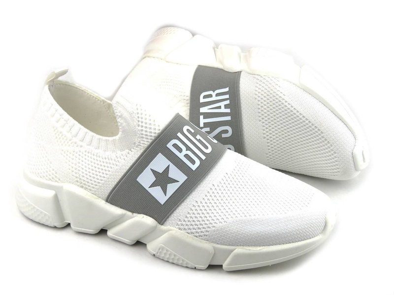Wsuwane sneakersy damskie z przewiewnej tkaniny - BIG STAR JJ274297, białe