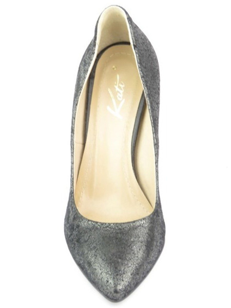 Eleganckie czółenka na wąskiej szpilce - Kati 1474, czarne ze srebrnym