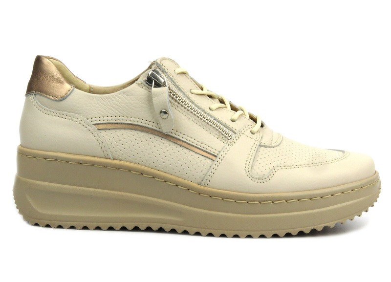 Skórzane sneakersy damskie - KAMPA N1007, beżowe