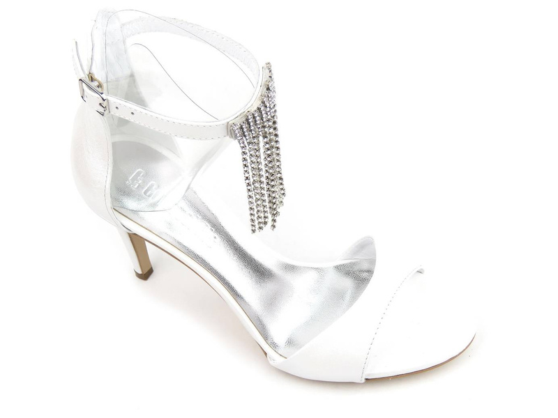Eleganckie sandały damskie na szpilce - Conhpol Bis B-4784, perłowobiałe