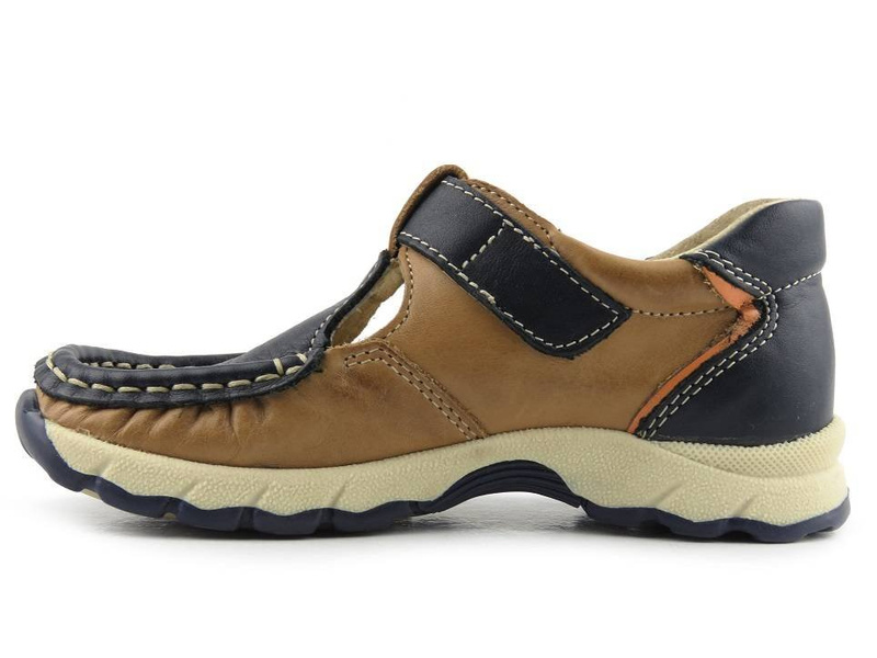 Skórzane półbuty dziecięce chłopięce zapinane na rzep - Helios 228