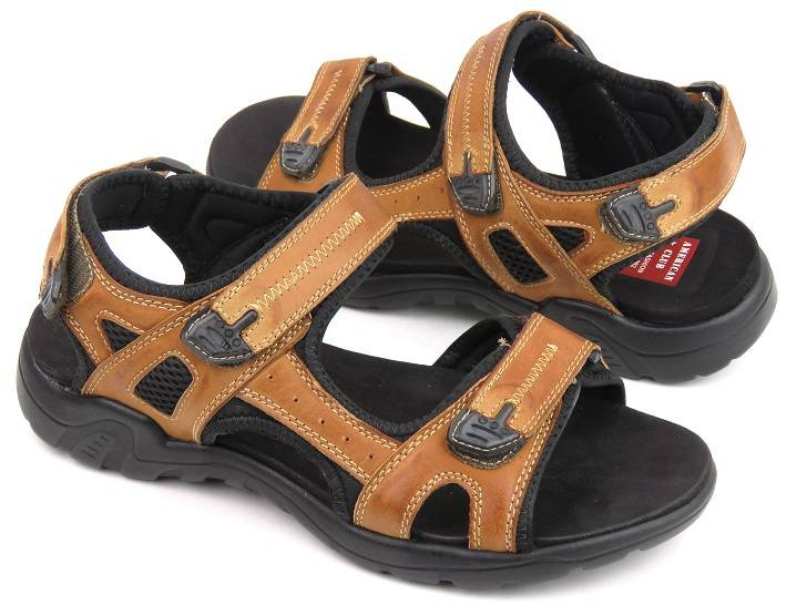 Sandały męskie na rzepy - AMERICAN CLUB CY 54/22, brązowe