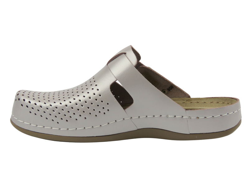 Skórzane klapki damskie perłowe Leon 950