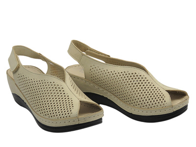 Skórzane sandały damskie Nika Komfort H-162 beżowe