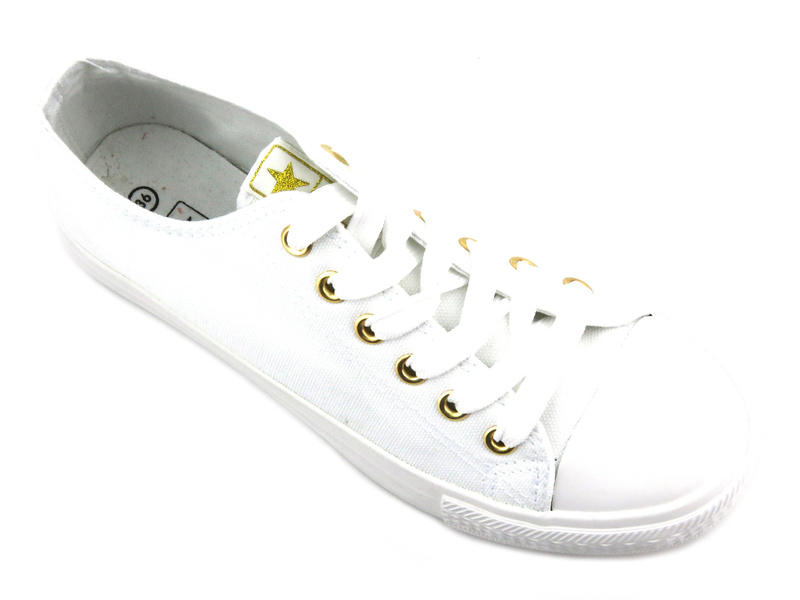 Jednolite, białe trampki damskie - NEWS 9SP30-1141, białe