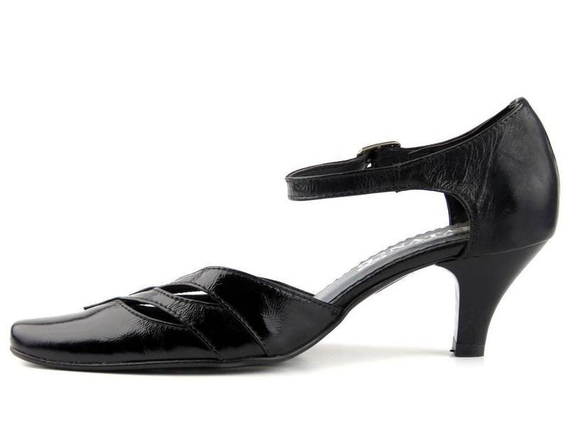 Skórzane czółenka z paskiem - Bratbut P16, czarne