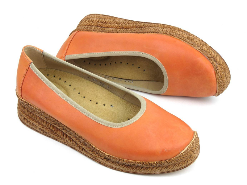 Półbuty damskie na a la plecionej podeszwie - AXEL 1906, pomarańczowe