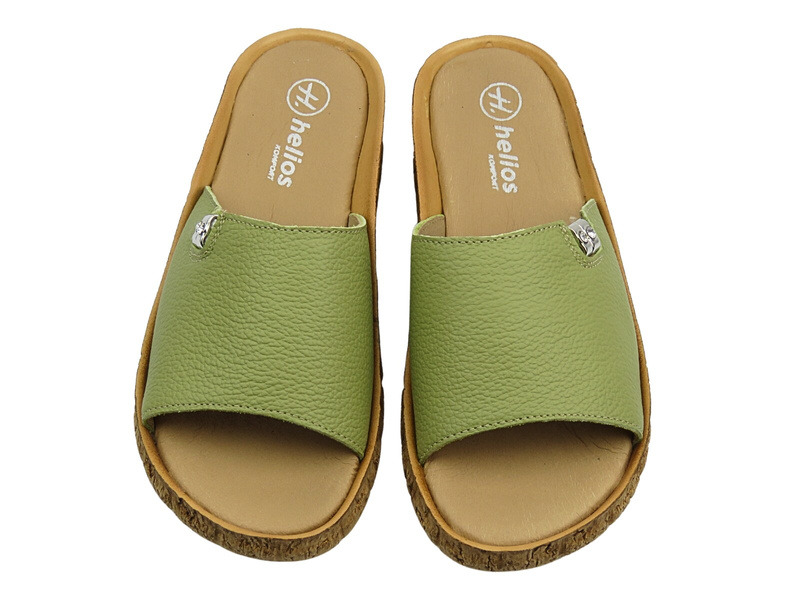 Klapki damskie skórzane płaskie zielone Helios Komfort 130