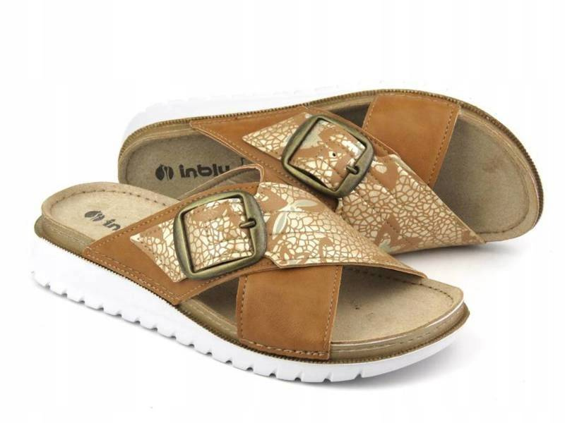 Klapki damskie z klamrą - INBLU CN-32, brązowe