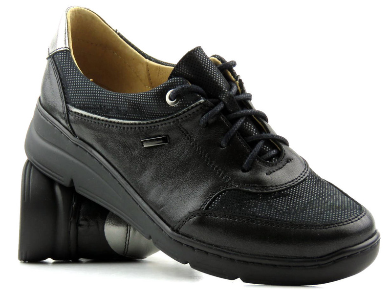 Skórzane półbuty damskie w stylu sportowym - HELIOS Komfort 386, czarne