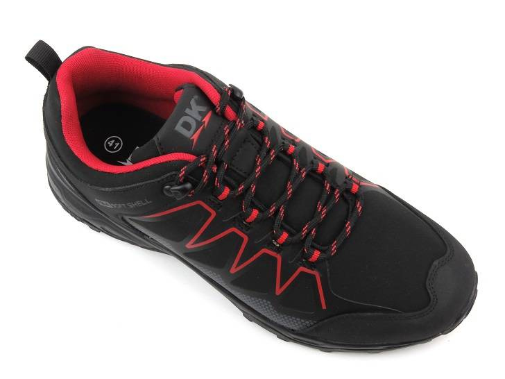 Trekkingi męskie przed kostkę - DK Soft Shell 1068, czarne z czerwienią