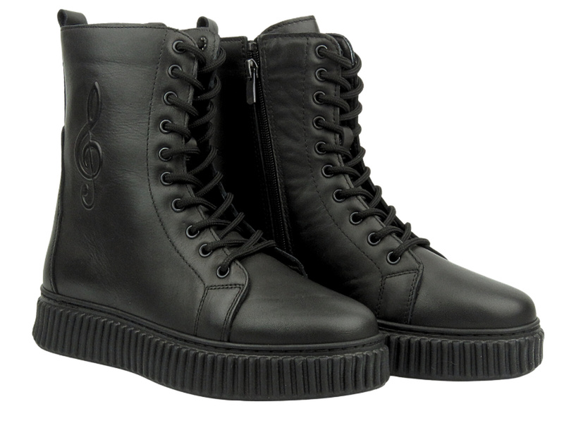 Botki damskie skórzane na platformie - VENEZIA A012LEBLOBB082, czarne