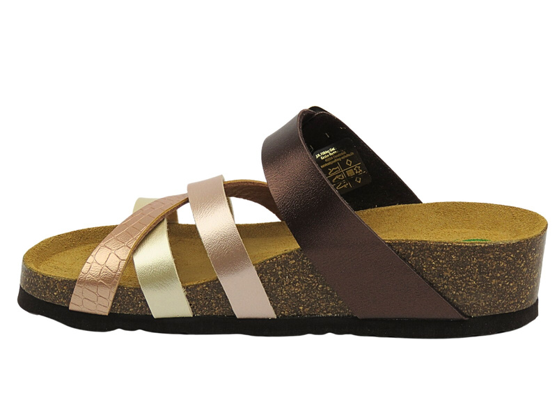 Wygodne, miękkie klapki damskie na koturnie - Brinkmann 700698-23, brązowo-beżowe