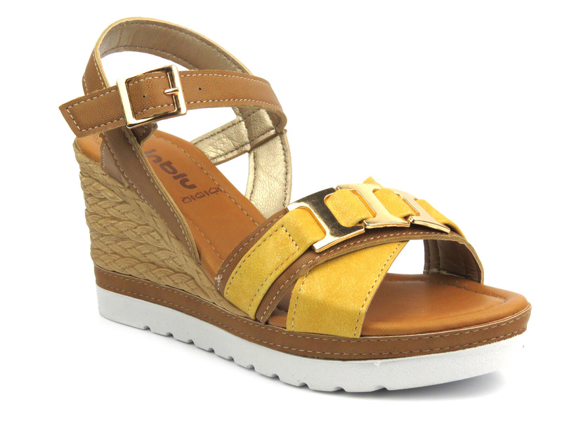 Sandały damskie na koturnie - INBLU FG-39, camel