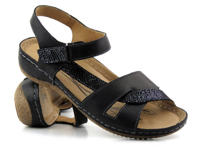 Wygodne sandały damskie polskiej produkcji - Helios Komfort 246, czarne
