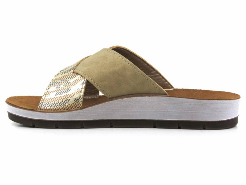 Klapki damskie ze skrzyżowanymi paskami - INBLU CP-38, piaskowe