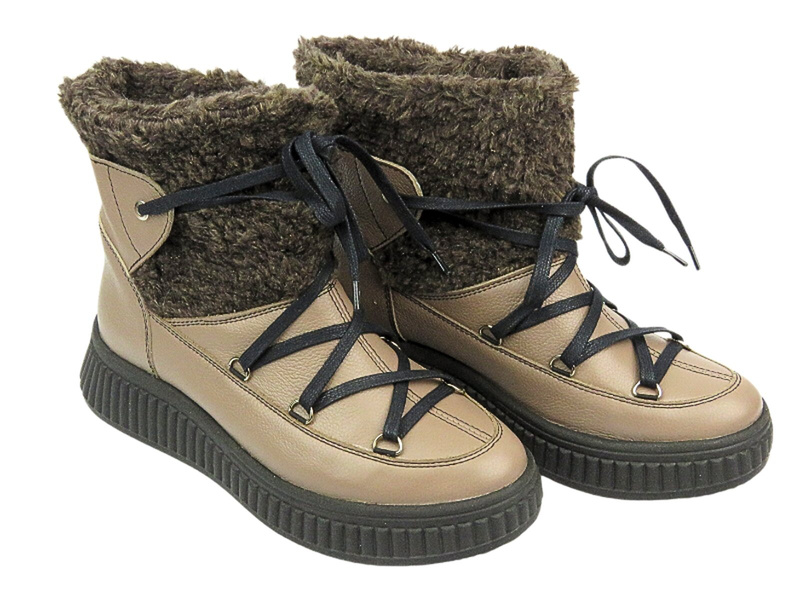 Skórzane botki, śniegowce damskie - HELIOS Komfort 613, brązowe