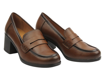 Eleganckie półbuty damskie na obcasie brązowe Potocki 25-12628