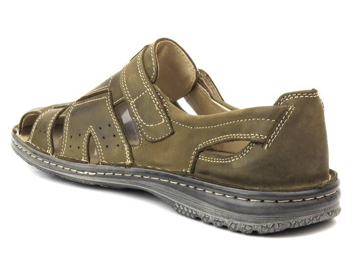 Przewiewne półbuty męskie ze skóry naturalnej - Helios Komfort 846, oliwka