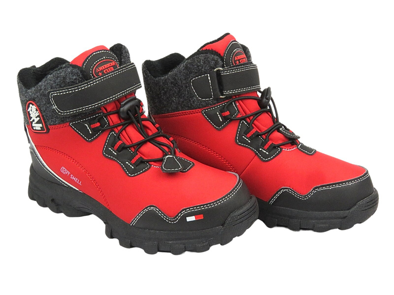 Śniegowce Trapery Dziecięce AMERICAN CLUB Softshell RL 127/23 Czerwone Na Rzepy