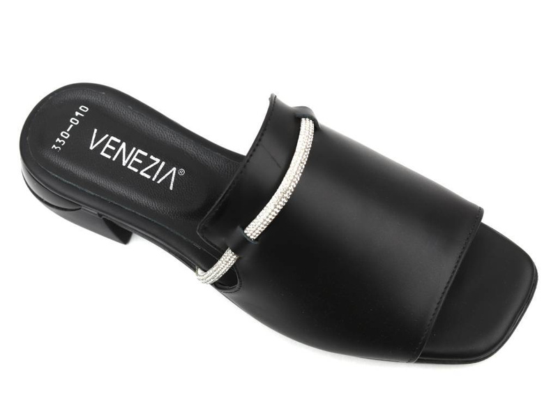 Eleganckie klapki damskie na niskim obcasie - VENEZIA 08-330, czarne