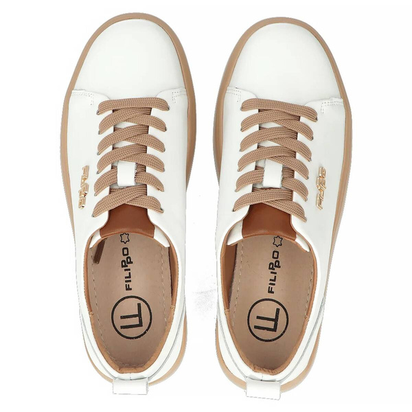 Skórzane sneakersy damskie na platformie - Filippo DP6117/24, biało-beżowe