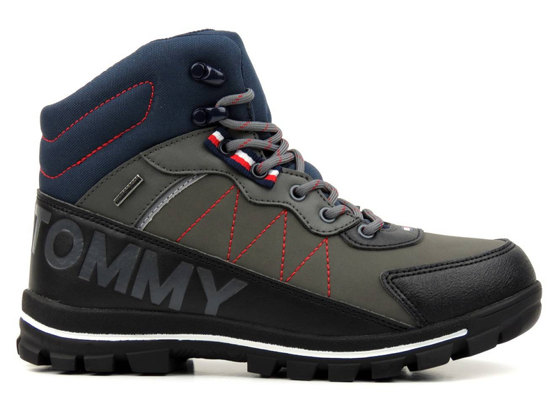 Trekkingi, trapery damskie na grubej podeszwie - TOMMY HILFIGER T3B5-32095-0279X791, czarno-szare