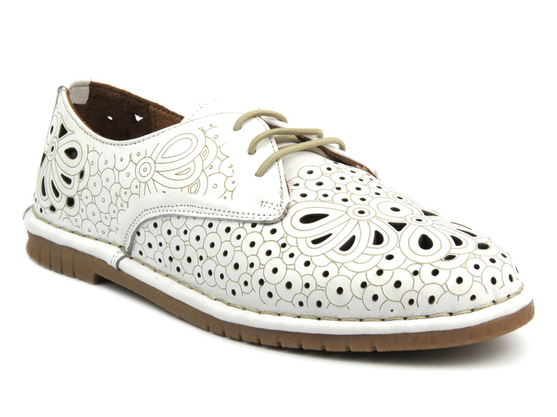 Ażurowe półbuty damskie wiosenne - MANITU 850129-03, białe