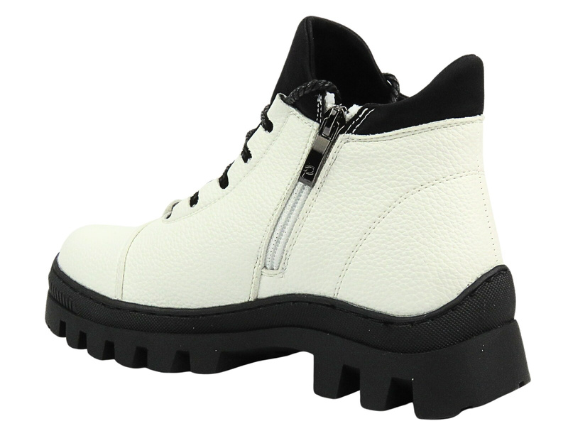 Beżowe botki, workery damskie - Potocki 24-12439, białe