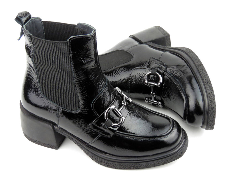 Lakierowane botki damskie na klocku - VENEZIA 13132401, czarne