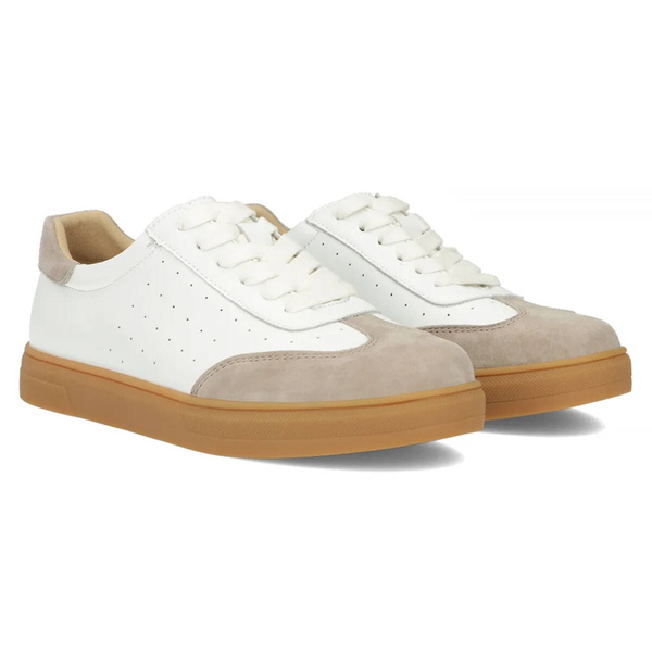 Skórzane sneakersy damskie - Filippo DP6128/24, biało-beżowe