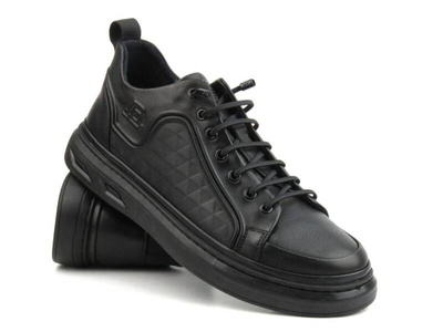 Skórzane sneakersy męskie - JOHN DOUBARE 7VJ01, czarne