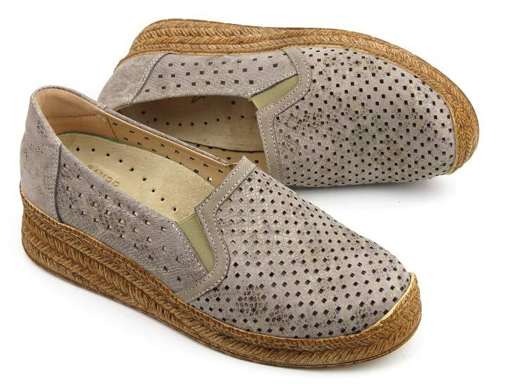 Półbuty damskie na a la plecionej podeszwie - AXEL 1907, beżowe